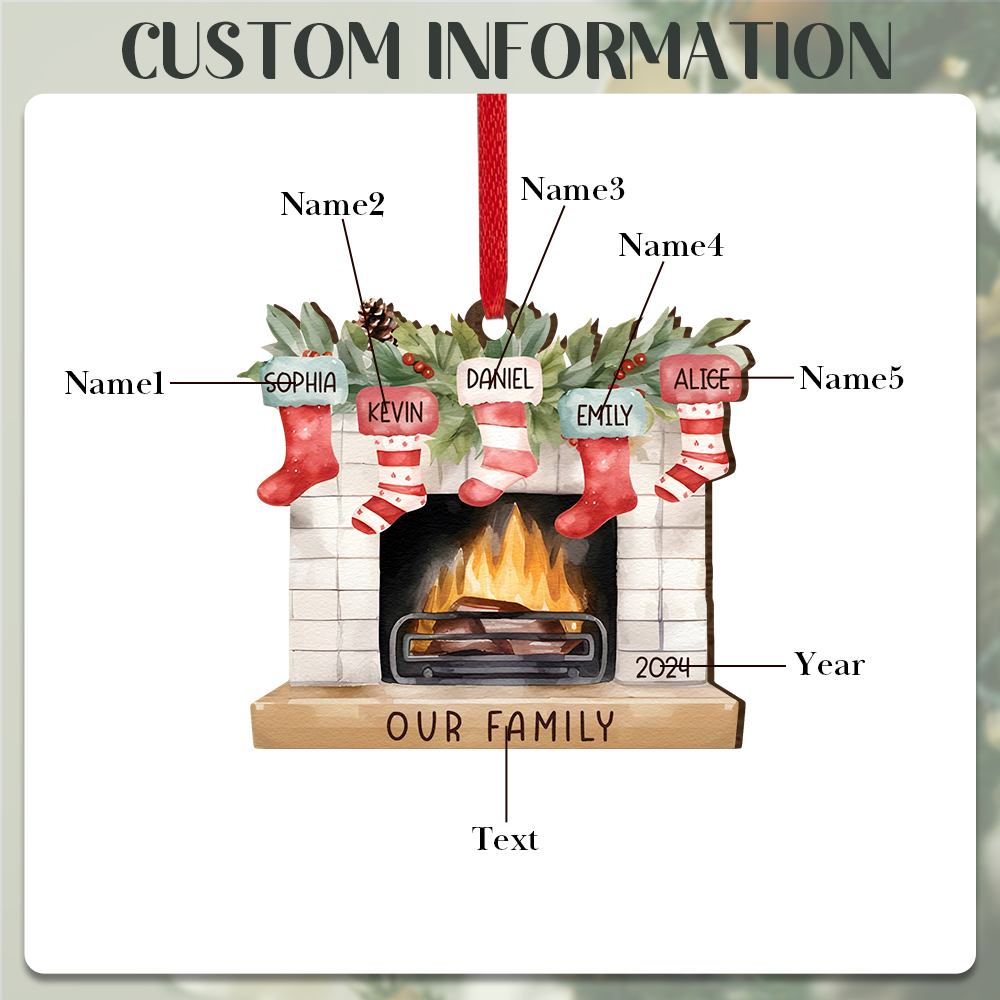 Personalised Christmas Ornament Fireplace Stocking Customised 2-8 Names Wooden Hanging Ornaments Christmas Gift for Family-Jessemade AU
