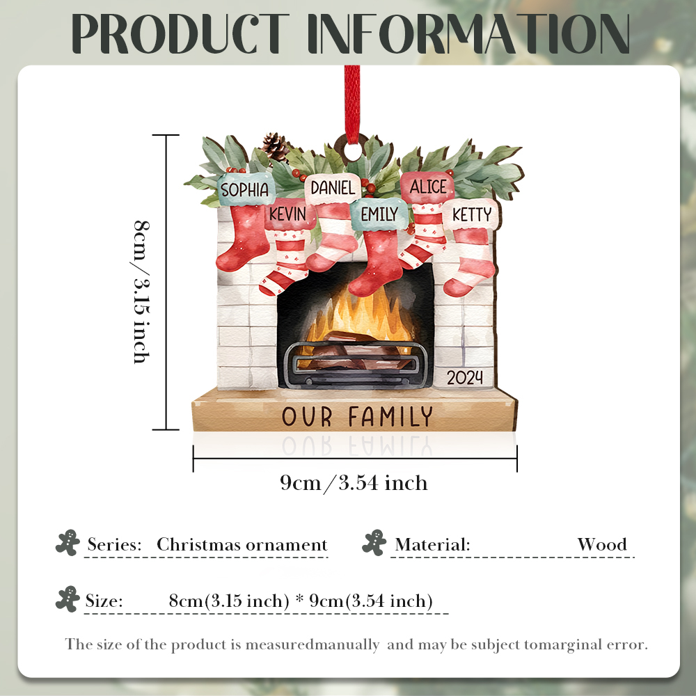Personalised Christmas Ornament Fireplace Stocking Customised 2-8 Names Wooden Hanging Ornaments Christmas Gift for Family-Jessemade AU