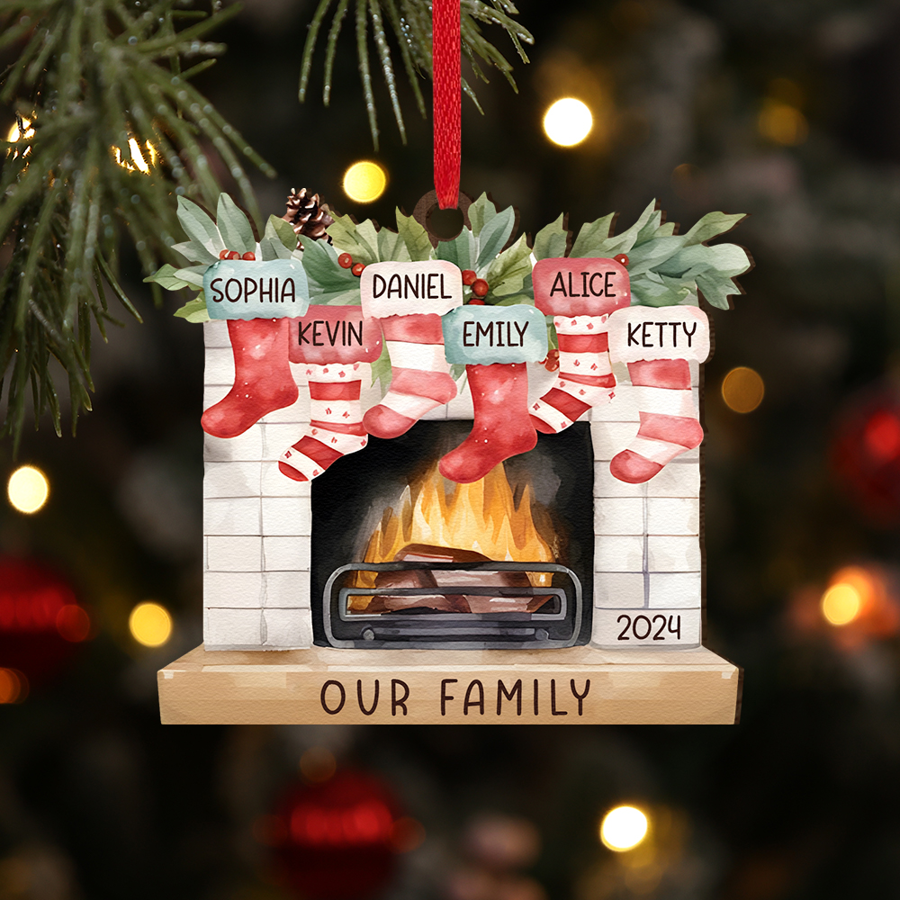Personalised Christmas Ornament Fireplace Stocking Customised 2-8 Names Wooden Hanging Ornaments Christmas Gift for Family-Jessemade AU
