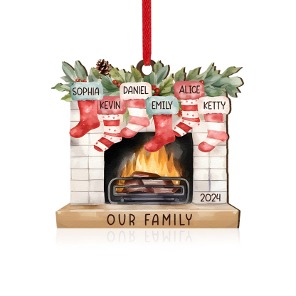 Personalised Christmas Ornament Fireplace Stocking Customised 2-8 Names Wooden Hanging Ornaments Christmas Gift for Family-Jessemade AU