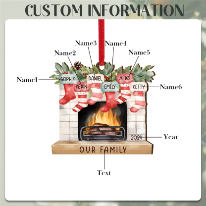 Personalised Christmas Ornament Fireplace Stocking Customised 2-8 Names Wooden Hanging Ornaments Christmas Gift for Family-Jessemade AU