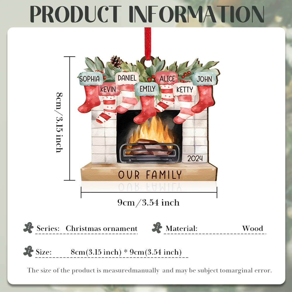 Personalised Christmas Ornament Fireplace Stocking Customised 2-8 Names Wooden Hanging Ornaments Christmas Gift for Family-Jessemade AU