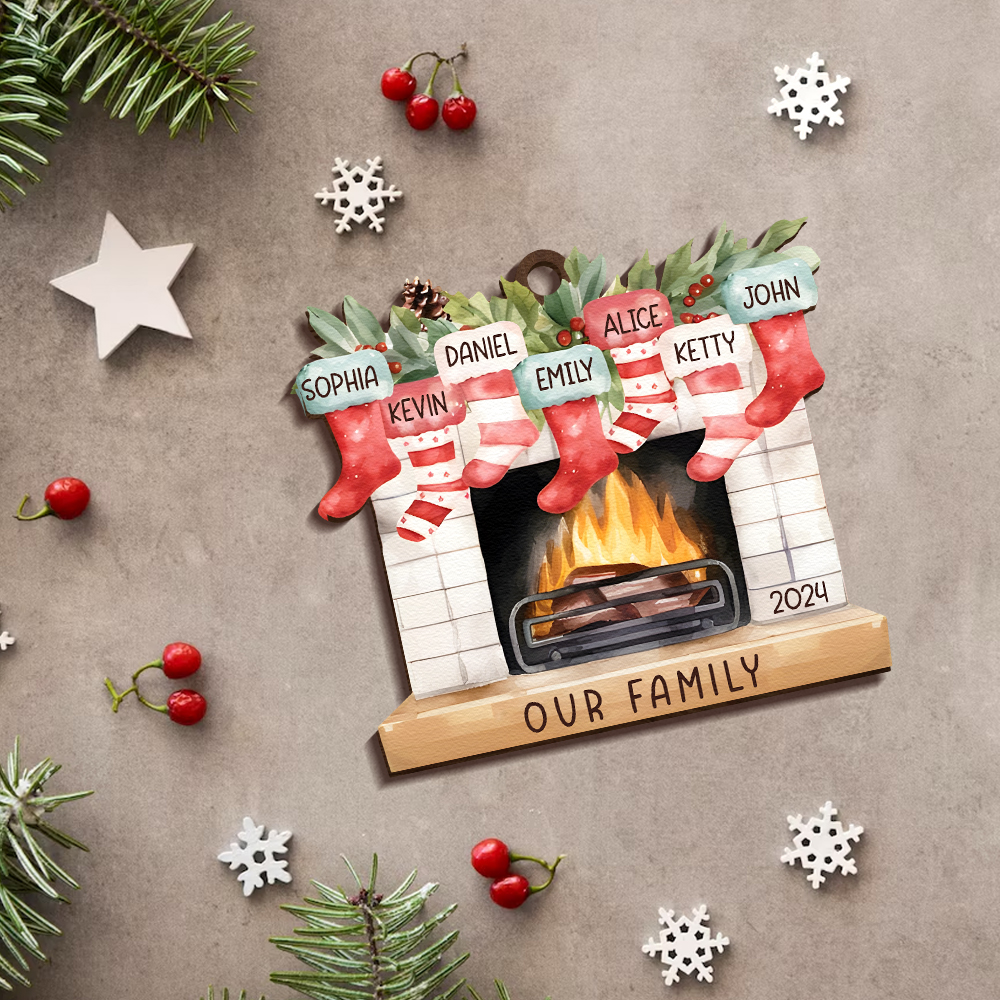 Personalised Christmas Ornament Fireplace Stocking Customised 2-8 Names Wooden Hanging Ornaments Christmas Gift for Family-Jessemade AU