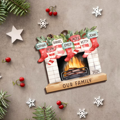 Personalised Christmas Ornament Fireplace Stocking Customised 2-8 Names Wooden Hanging Ornaments Christmas Gift for Family-Jessemade AU