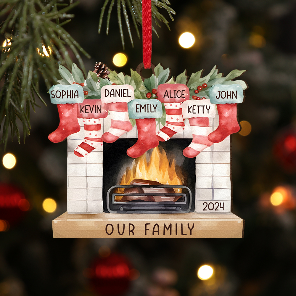 Personalised Christmas Ornament Fireplace Stocking Customised 2-8 Names Wooden Hanging Ornaments Christmas Gift for Family-Jessemade AU