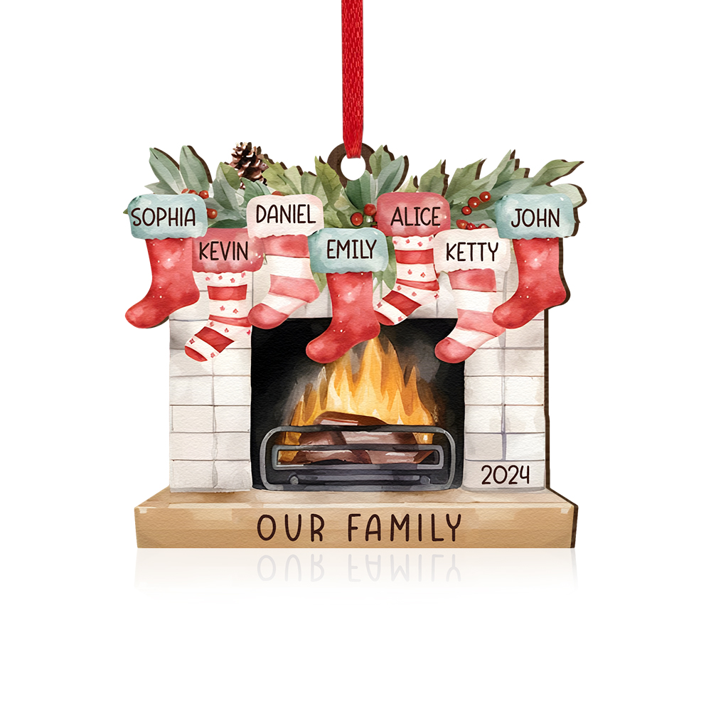 Personalised Christmas Ornament Fireplace Stocking Customised 2-8 Names Wooden Hanging Ornaments Christmas Gift for Family-Jessemade AU