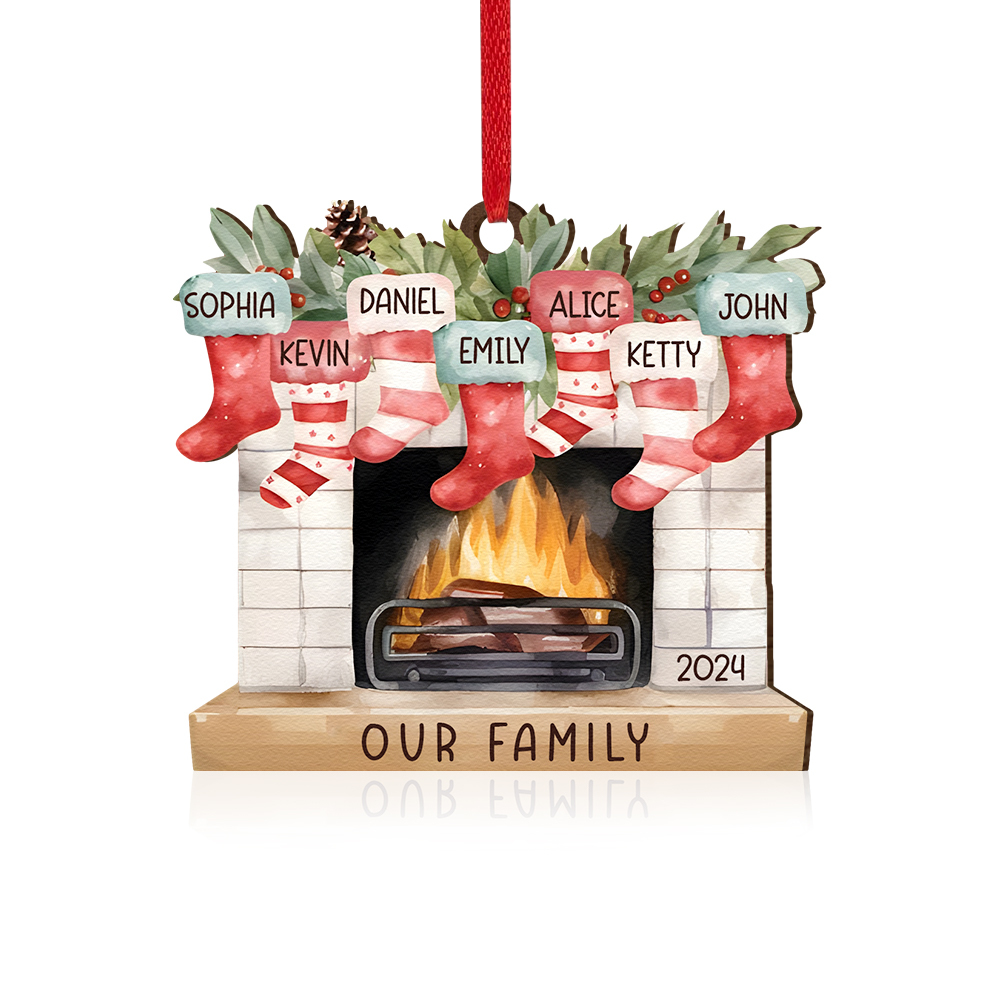 Personalised Christmas Ornament Fireplace Stocking Customised 2-8 Names Wooden Hanging Ornaments Christmas Gift for Family-Jessemade AU
