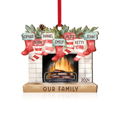 Personalised Christmas Ornament Fireplace Stocking Customised 2-8 Names Wooden Hanging Ornaments Christmas Gift for Family-Jessemade AU