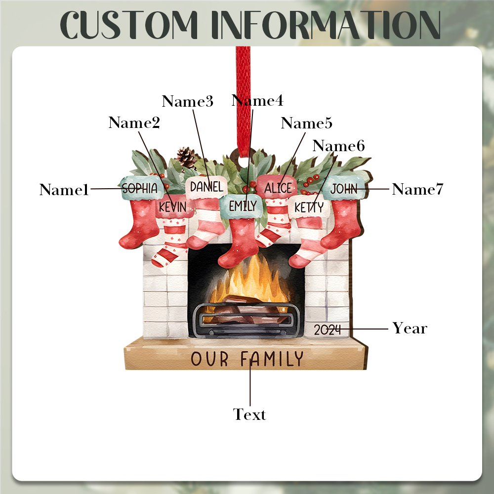 Personalised Christmas Ornament Fireplace Stocking Customised 2-8 Names Wooden Hanging Ornaments Christmas Gift for Family-Jessemade AU