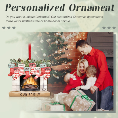 Personalised Christmas Ornament Fireplace Stocking Customised 2-8 Names Wooden Hanging Ornaments Christmas Gift for Family-Jessemade AU