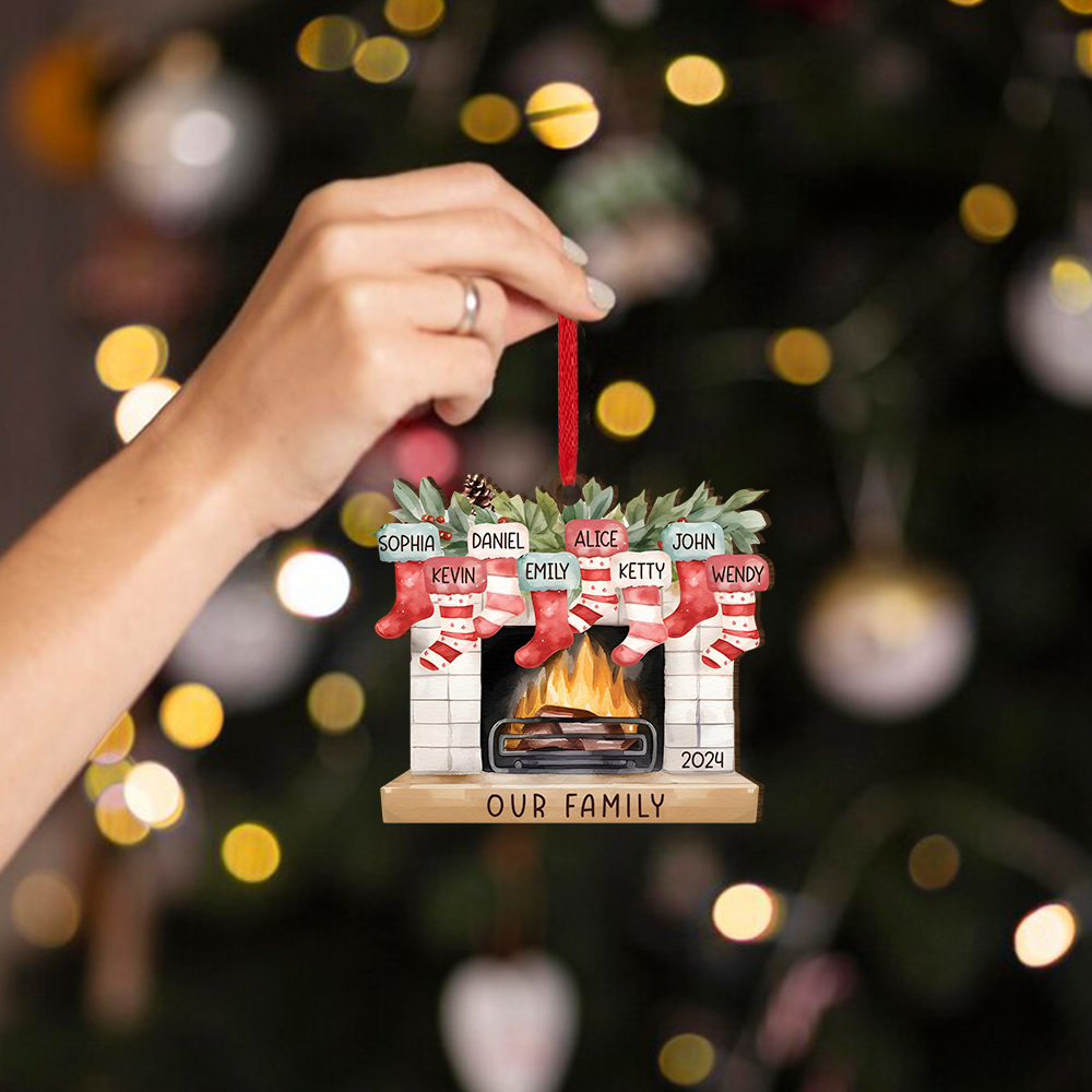 Personalised Christmas Ornament Fireplace Stocking Customised 2-8 Names Wooden Hanging Ornaments Christmas Gift for Family-Jessemade AU