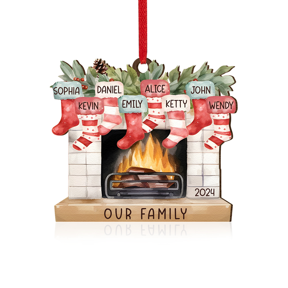 Personalised Christmas Ornament Fireplace Stocking Customised 2-8 Names Wooden Hanging Ornaments Christmas Gift for Family-Jessemade AU
