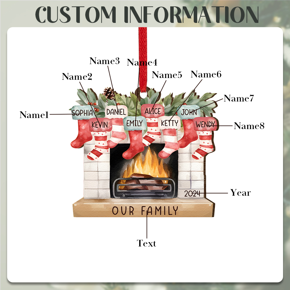 Personalised Christmas Ornament Fireplace Stocking Customised 2-8 Names Wooden Hanging Ornaments Christmas Gift for Family-Jessemade AU