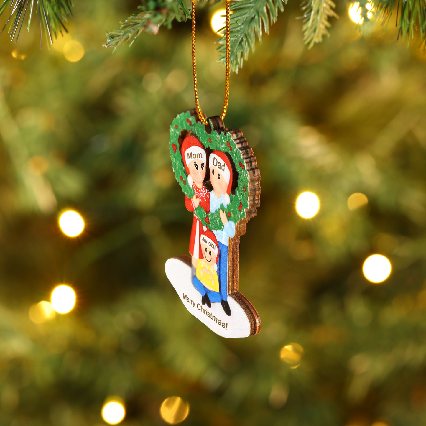 Personalised Wood Christmas Heart Wreath Family Ornament Custom with 3 Names Gift For Families-Jessemade AU