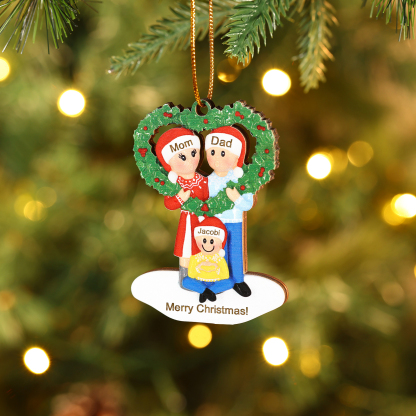 Personalised Wood Christmas Heart Wreath Family Ornament Custom with 3 Names Gift For Families-Jessemade AU