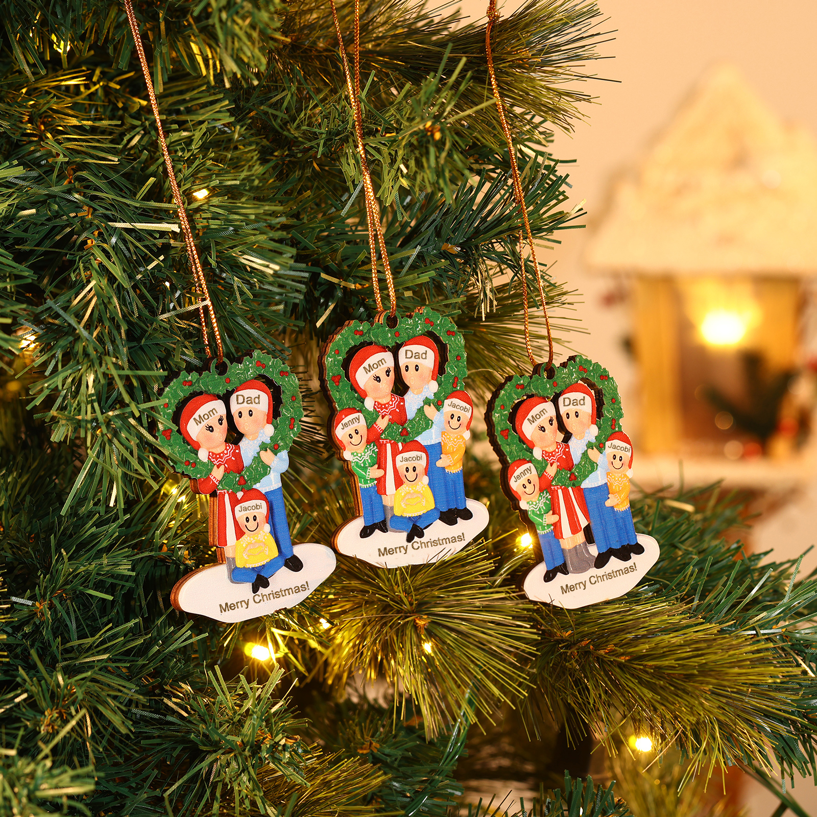 Personalised Wood Christmas Heart Wreath Family Ornament Custom with 3 Names Gift For Families-Jessemade AU