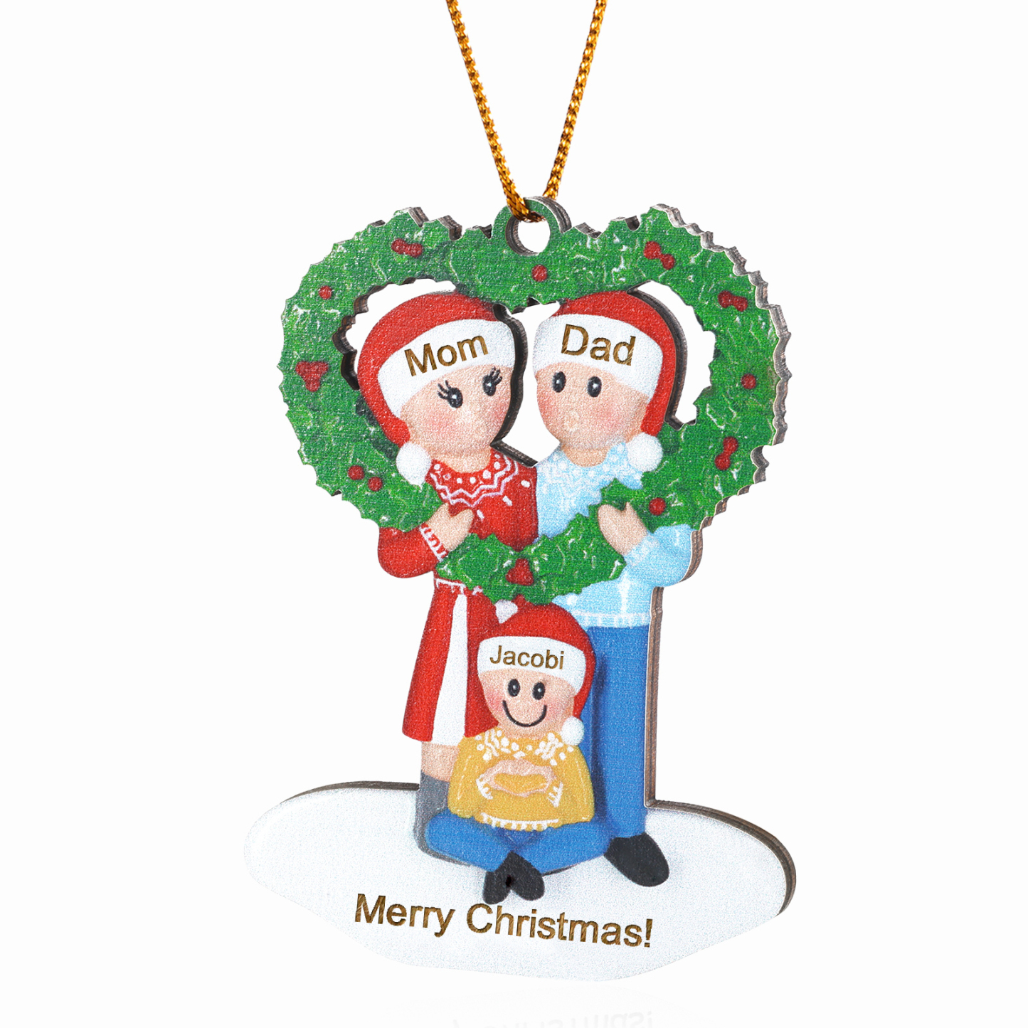 Personalised Wood Christmas Heart Wreath Family Ornament Custom with 3 Names Gift For Families-Jessemade AU