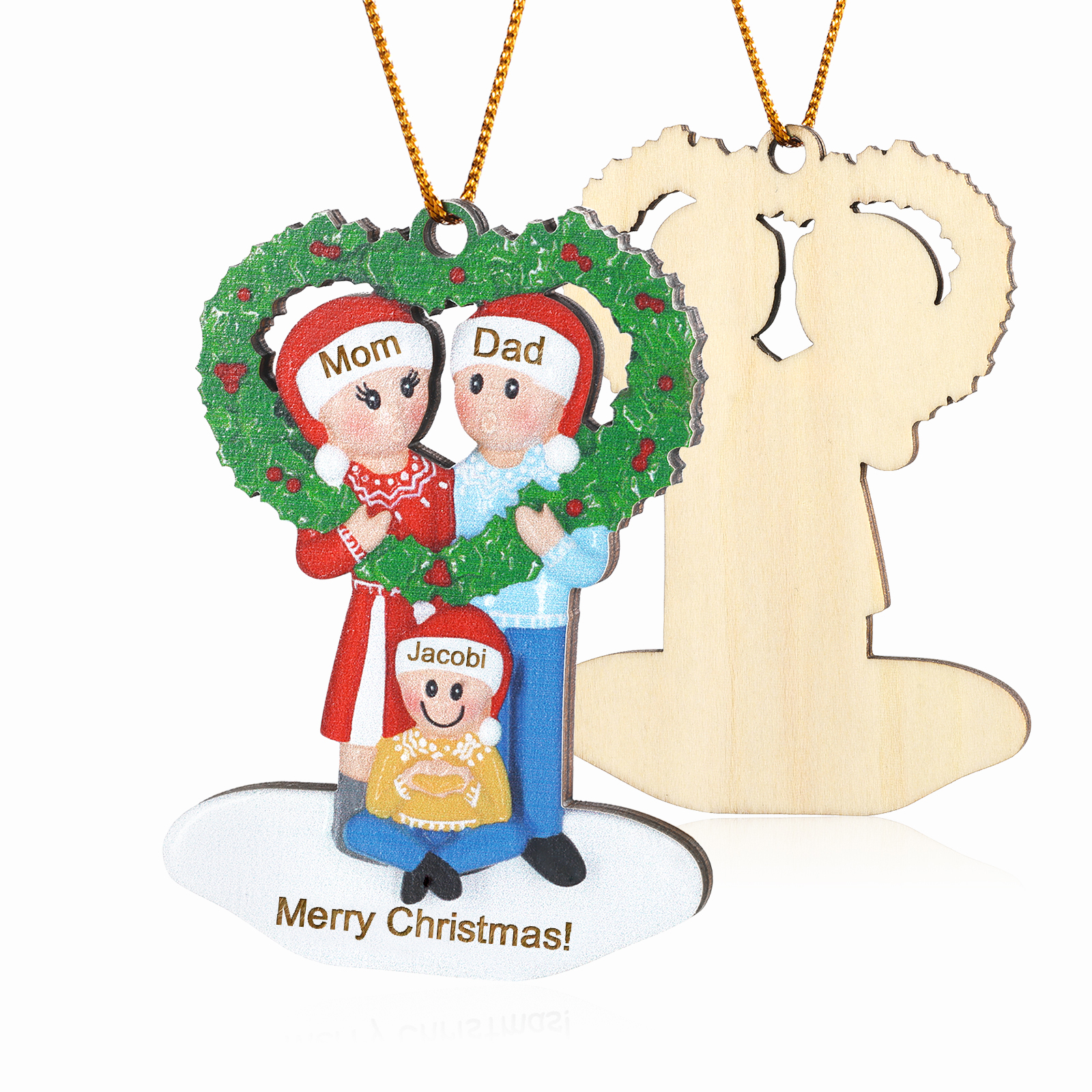 Personalised Wood Christmas Heart Wreath Family Ornament Custom with 3 Names Gift For Families-Jessemade AU