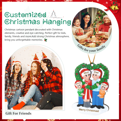 Personalised Wood Christmas Heart Wreath Family Ornament Custom with 4 Names Gift For Families-Jessemade AU