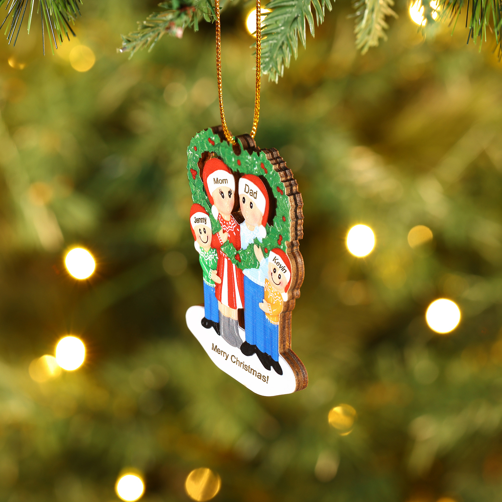 Personalised Wood Christmas Heart Wreath Family Ornament Custom with 4 Names Gift For Families-Jessemade AU