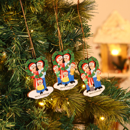 Personalised Wood Christmas Heart Wreath Family Ornament Custom with 4 Names Gift For Families-Jessemade AU