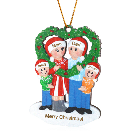 Personalised Wood Christmas Heart Wreath Family Ornament Custom with 4 Names Gift For Families-Jessemade AU