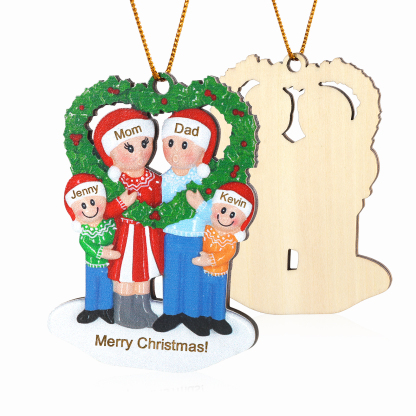 Personalised Wood Christmas Heart Wreath Family Ornament Custom with 4 Names Gift For Families-Jessemade AU
