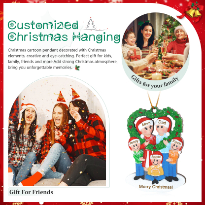 Personalised Wood Christmas Heart Wreath Family Ornament Custom with 5 Names Gift For Families-Jessemade AU