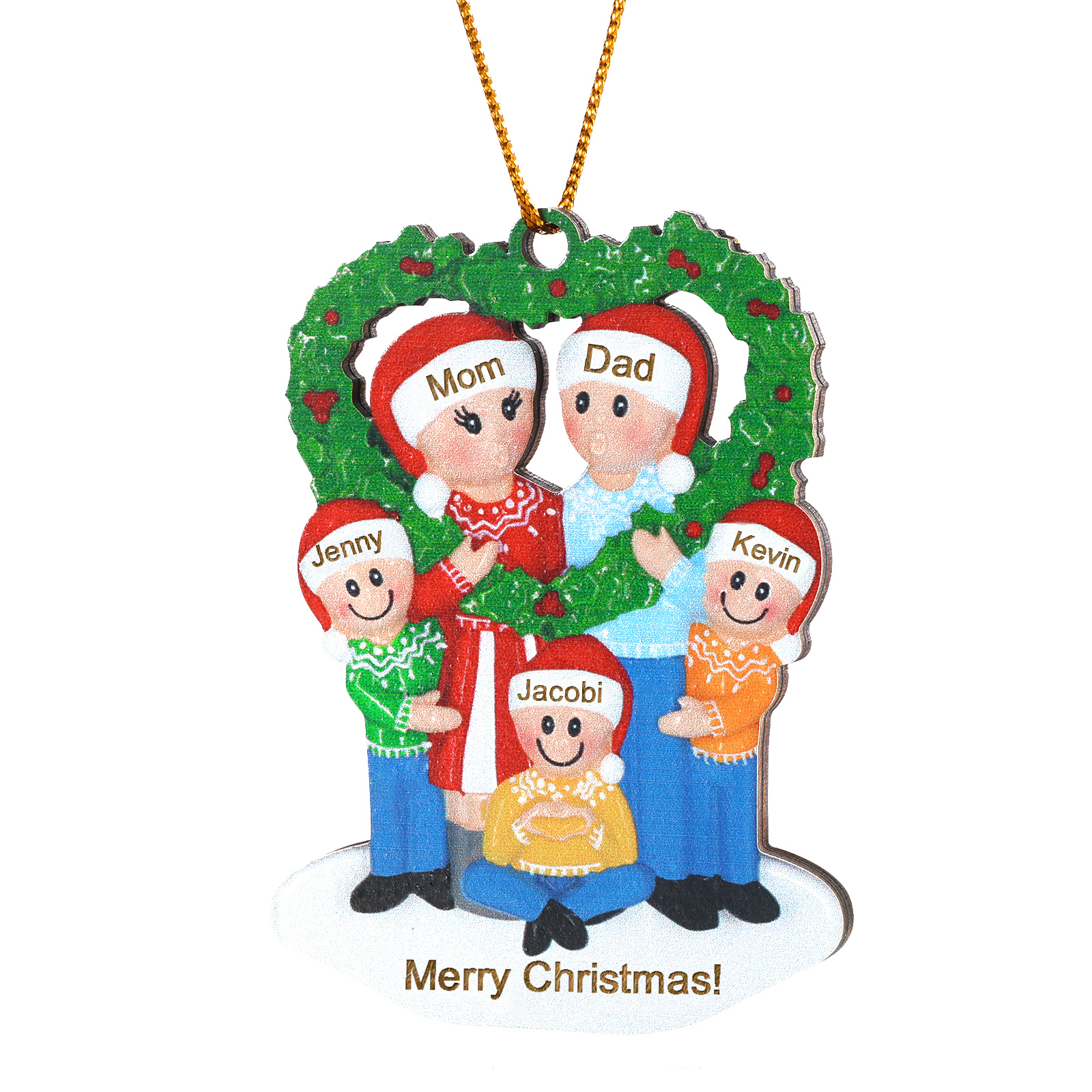 Personalised Wood Christmas Heart Wreath Family Ornament Custom with 5 Names Gift For Families-Jessemade AU