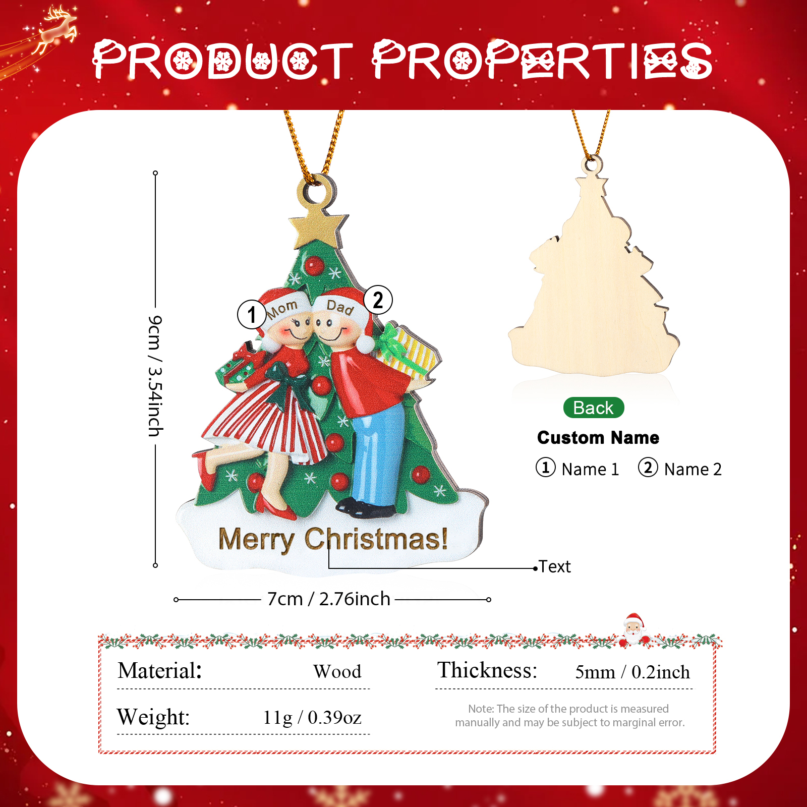 Personalised Wood Christmas Tree Family Ornament Custom with 2 Names Gift For Couple-Jessemade AU