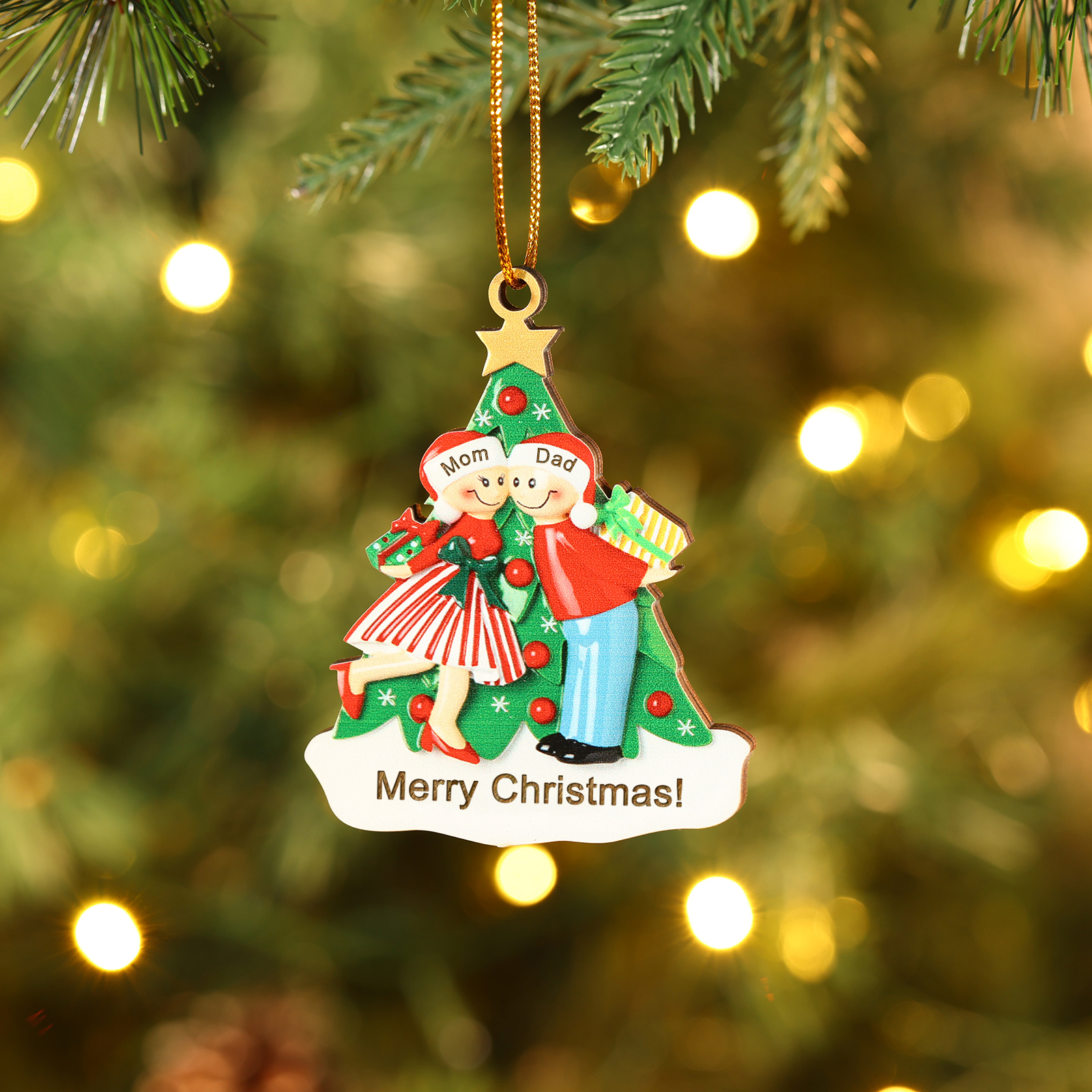Personalised Wood Christmas Tree Family Ornament Custom with 2 Names Gift For Couple