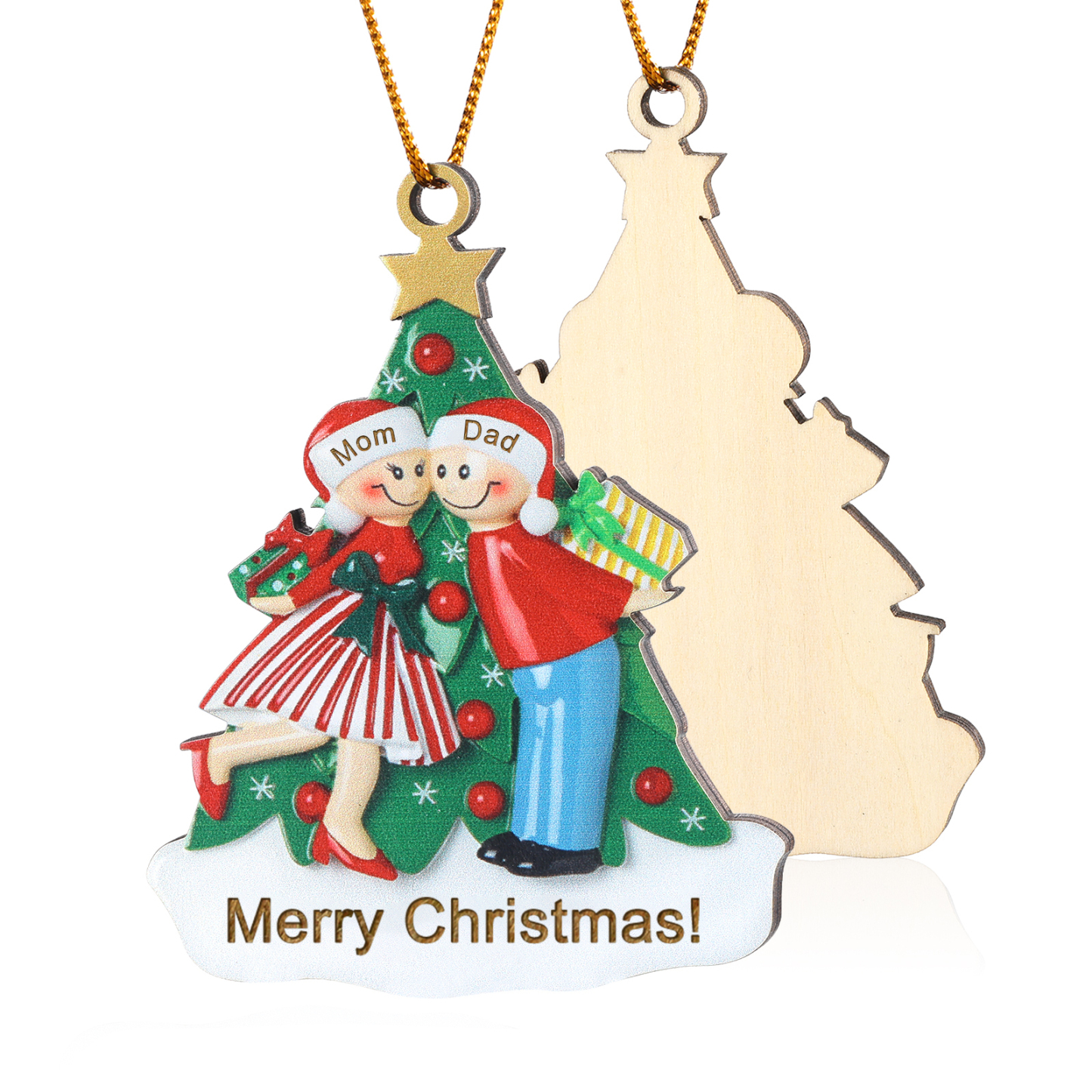 Personalised Wood Christmas Tree Family Ornament Custom with 2 Names Gift For Couple-Jessemade AU