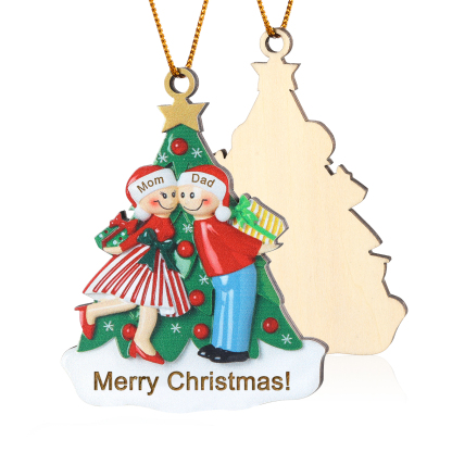 Personalised Wood Christmas Tree Family Ornament Custom with 2 Names Gift For Couple-Jessemade AU