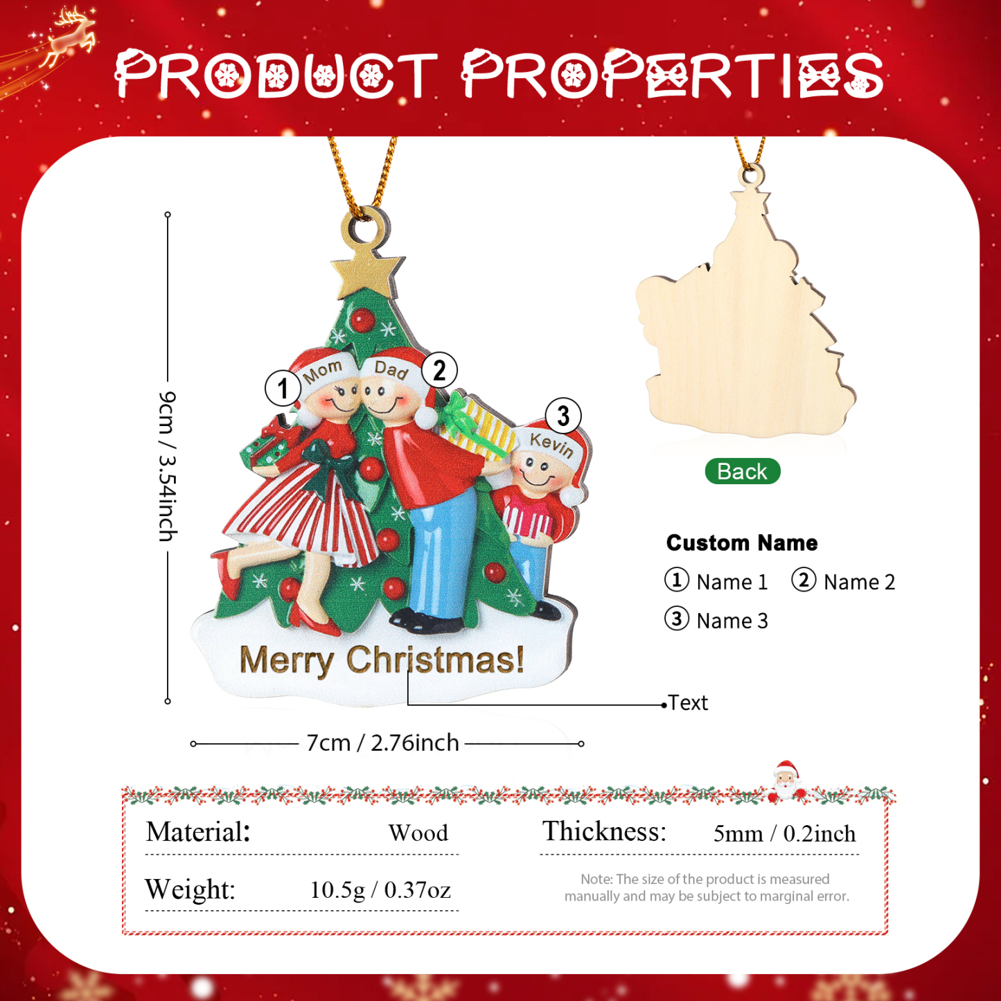 Personalised Wood Christmas Tree Family Ornament Custom with 3 Names Gift For Families-Jessemade AU