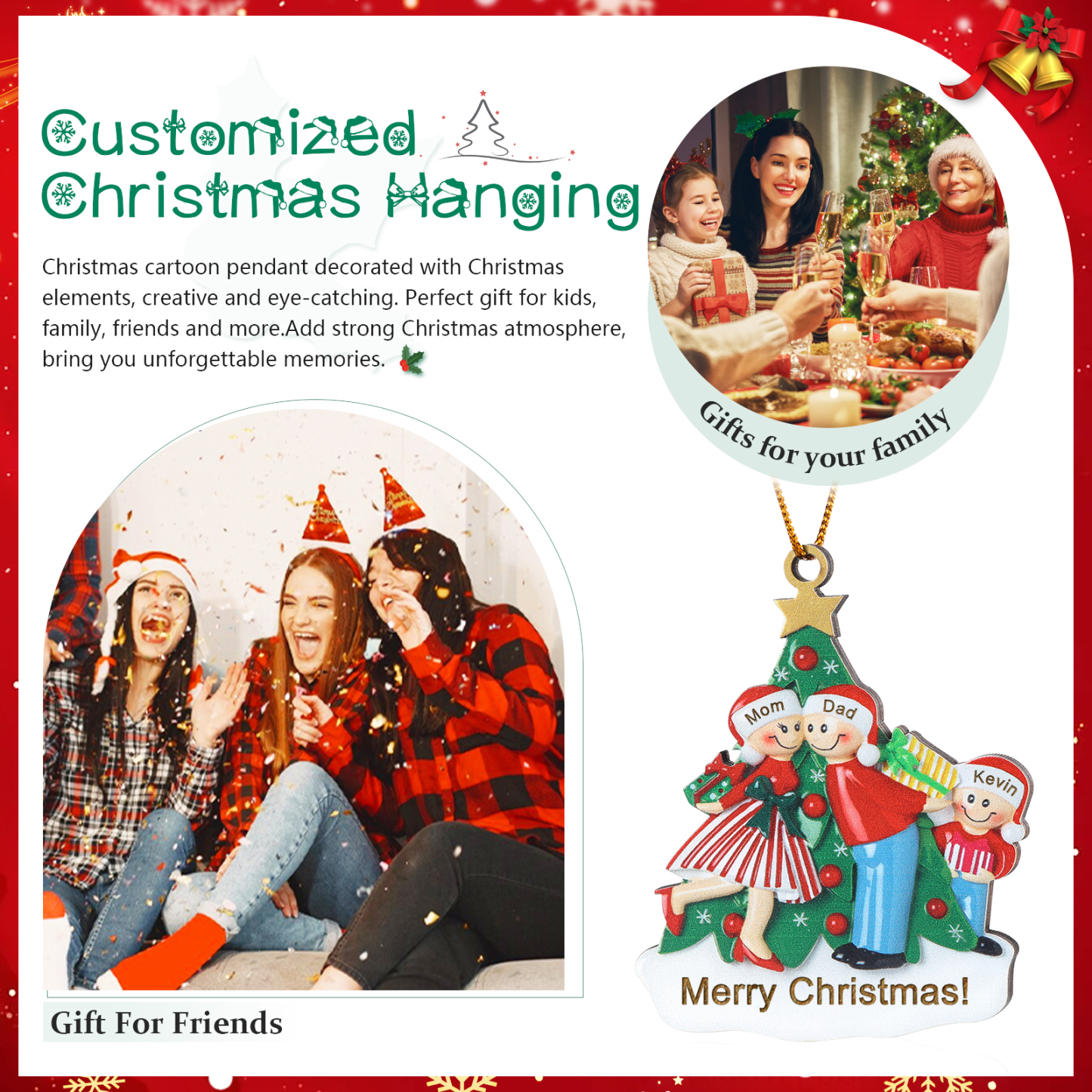 Personalised Wood Christmas Tree Family Ornament Custom with 3 Names Gift For Families-Jessemade AU