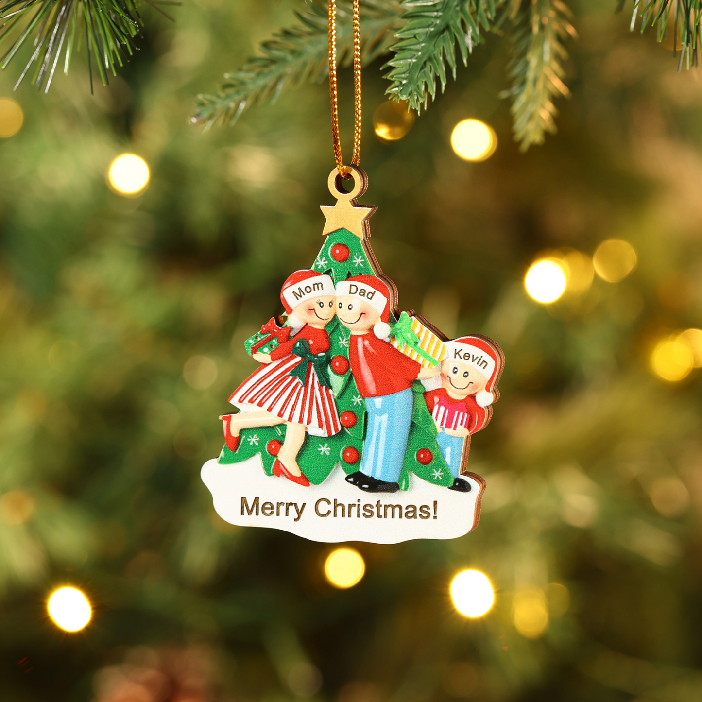 Personalised Wood Christmas Tree Family Ornament Custom with 3 Names Gift For Families-Jessemade AU