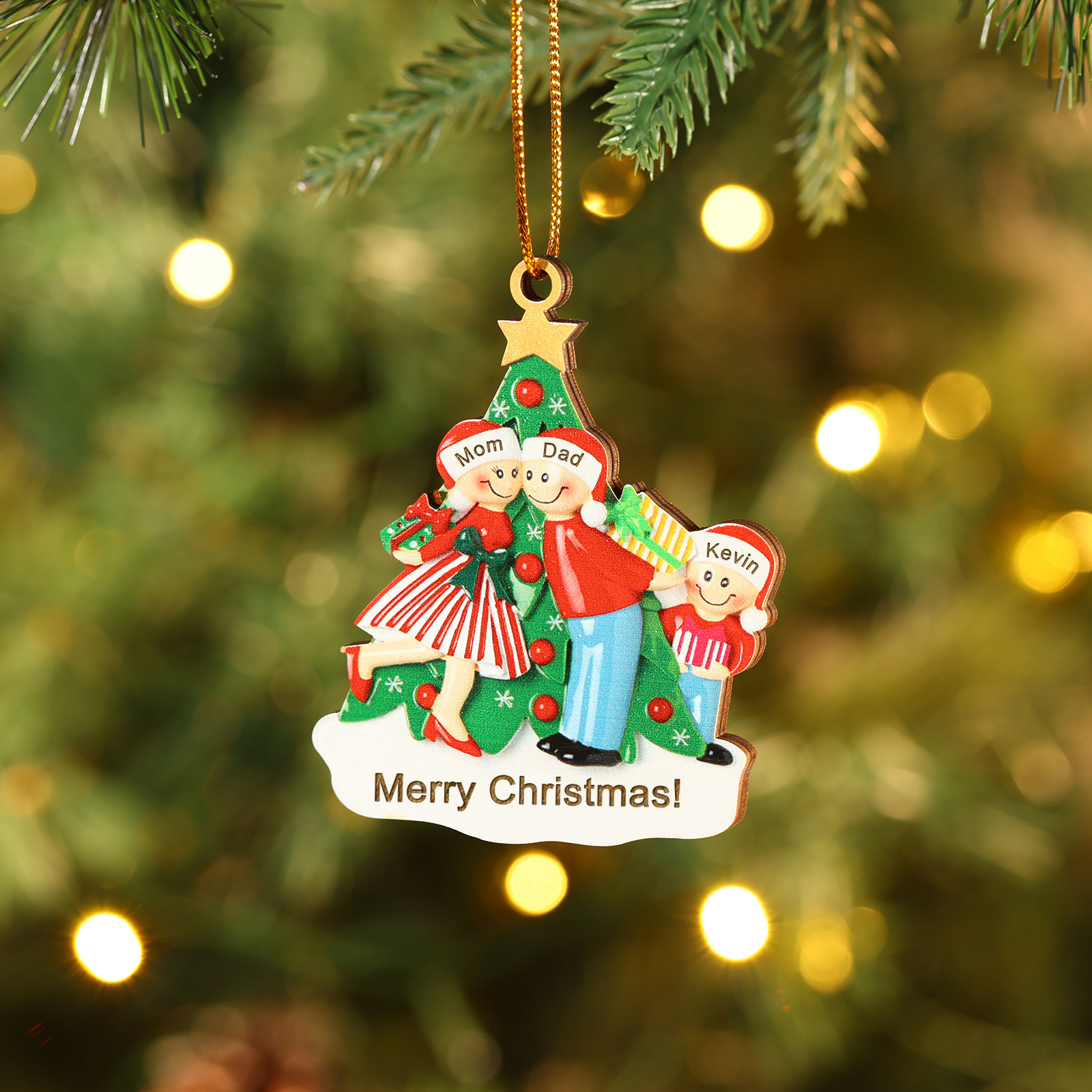 Personalised Wood Christmas Tree Family Ornament Custom with 3 Names Gift For Families-Jessemade AU