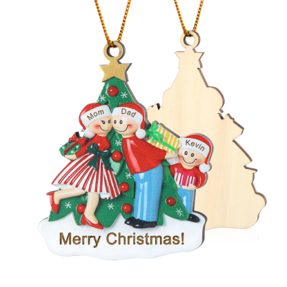 Personalised Wood Christmas Tree Family Ornament Custom with 3 Names Gift For Families-Jessemade AU