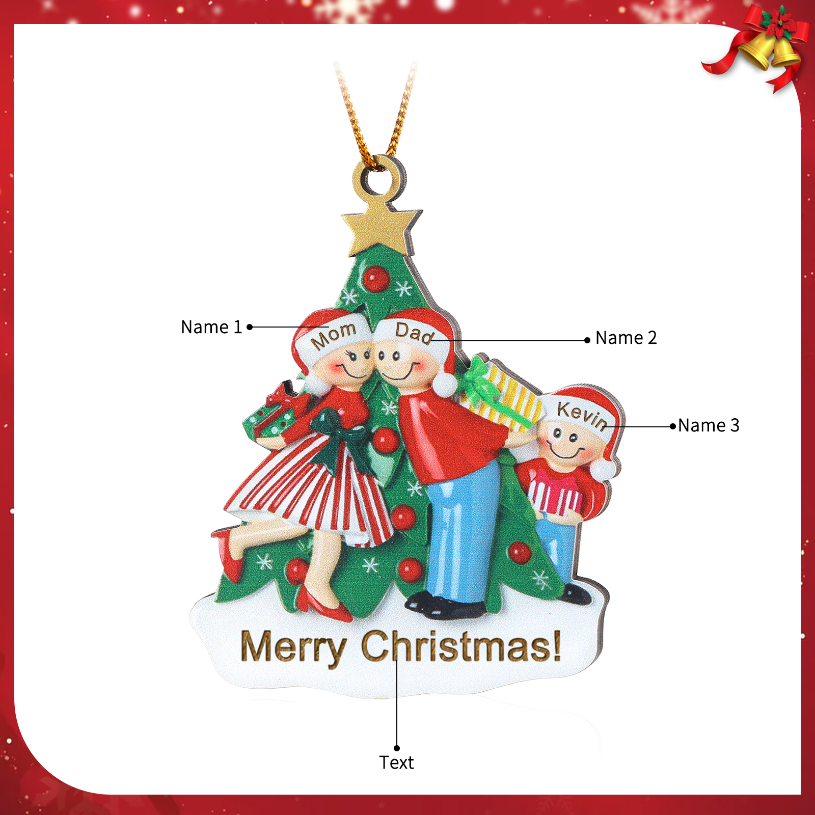 Personalised Wood Christmas Tree Family Ornament Custom with 3 Names Gift For Families-Jessemade AU