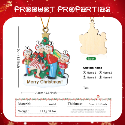 Personalised Wood Christmas Tree Family Ornament Custom with 4 Names Gift For Families-Jessemade AU