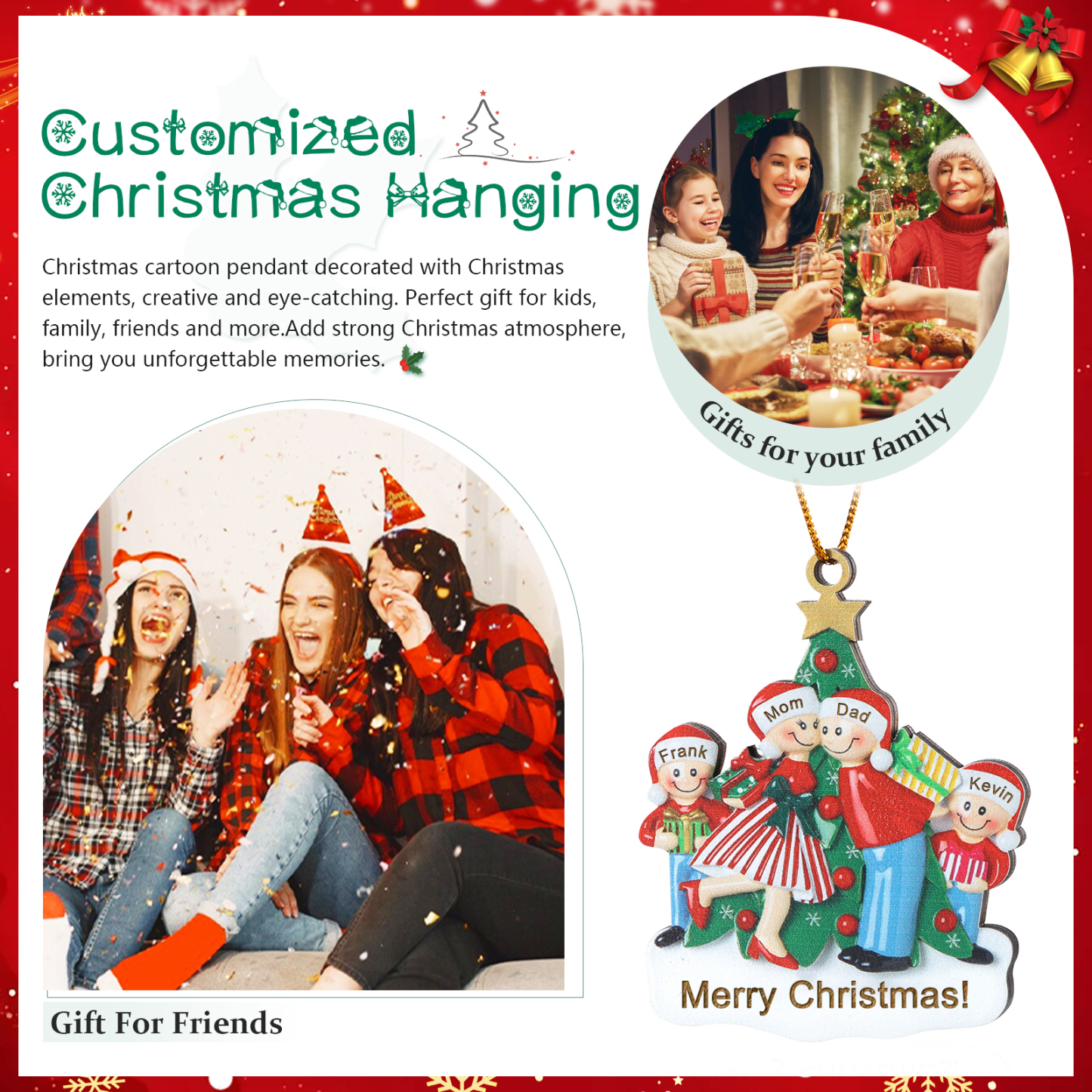 Personalised Wood Christmas Tree Family Ornament Custom with 4 Names Gift For Families-Jessemade AU