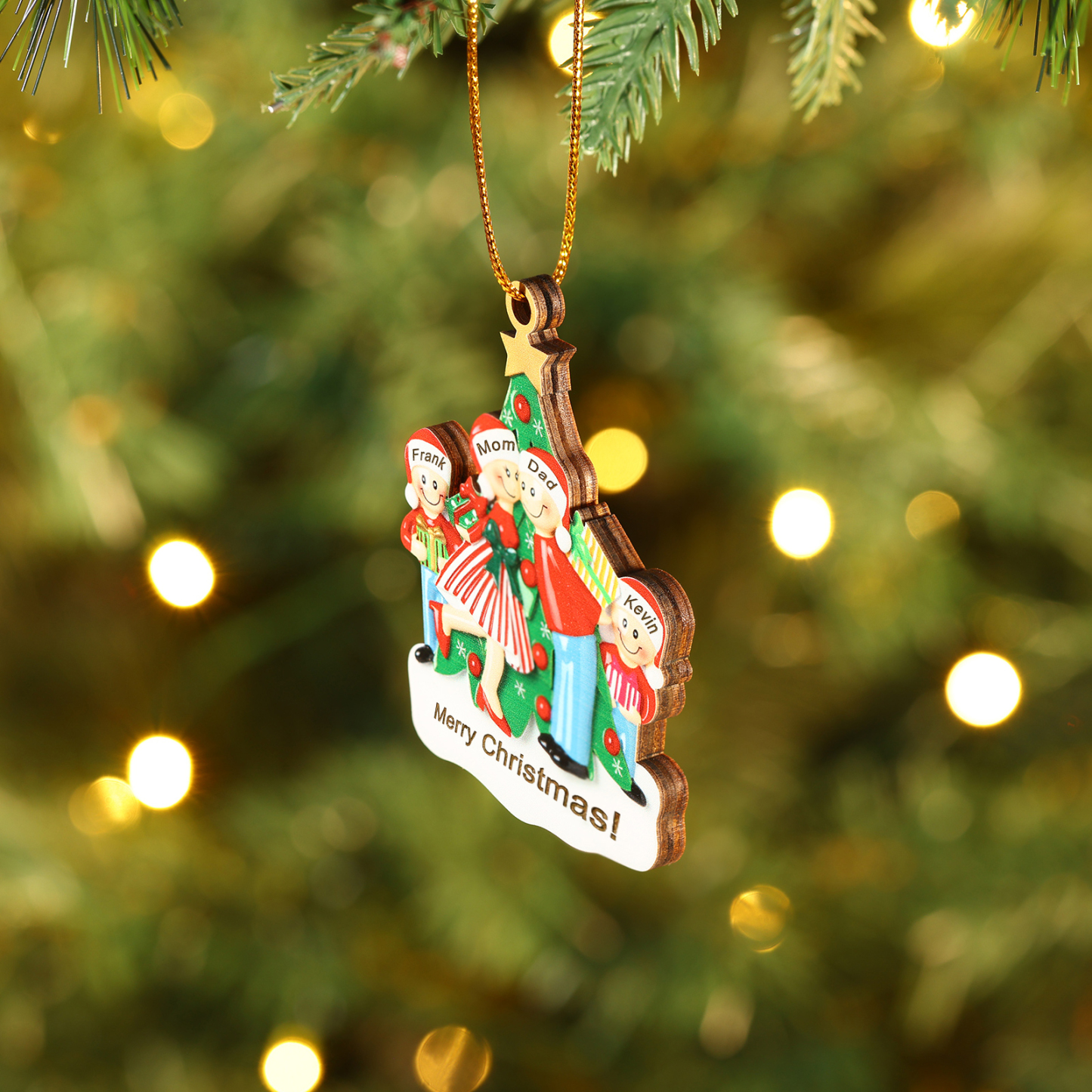 Personalised Wood Christmas Tree Family Ornament Custom with 4 Names Gift For Families-Jessemade AU