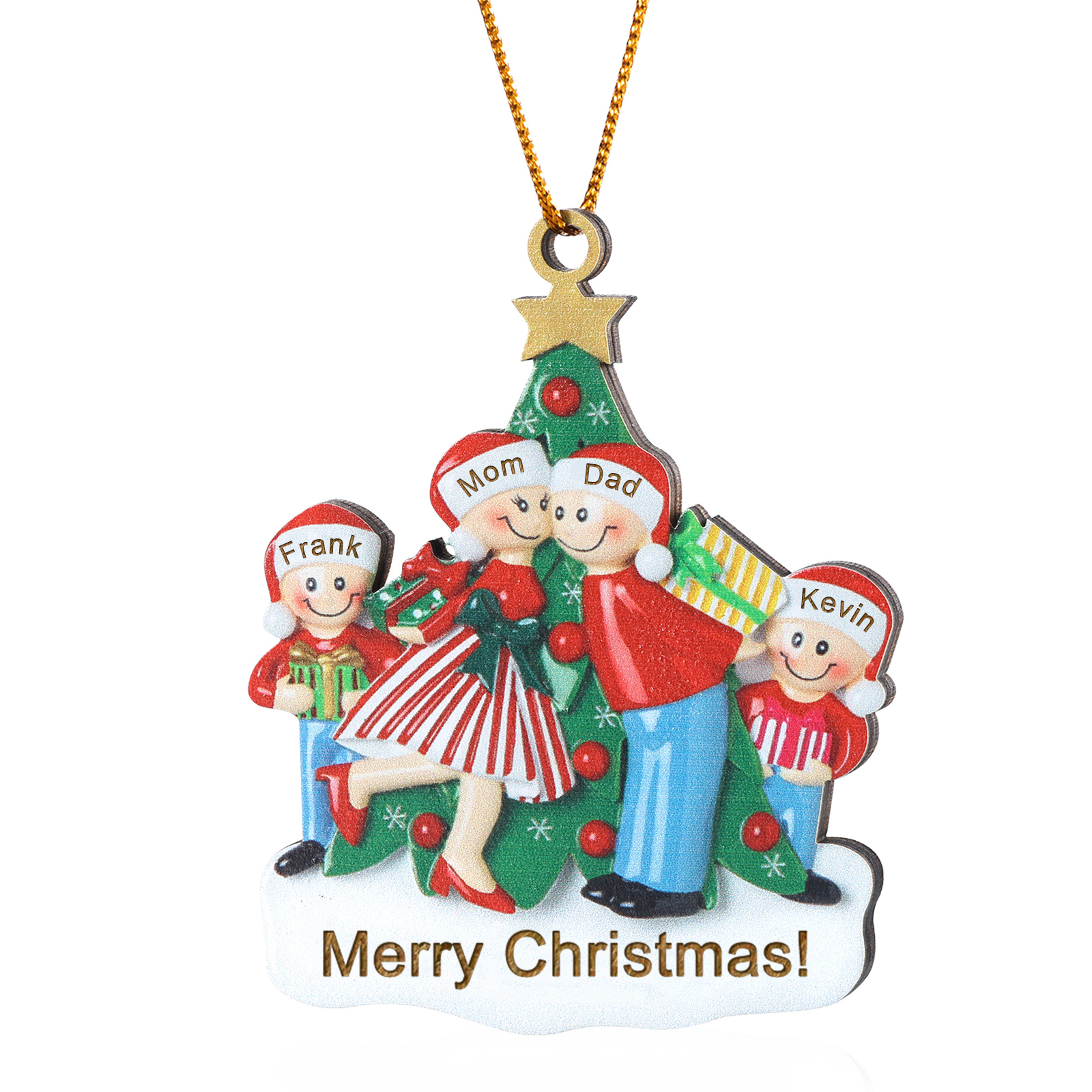 Personalised Wood Christmas Tree Family Ornament Custom with 4 Names Gift For Families-Jessemade AU