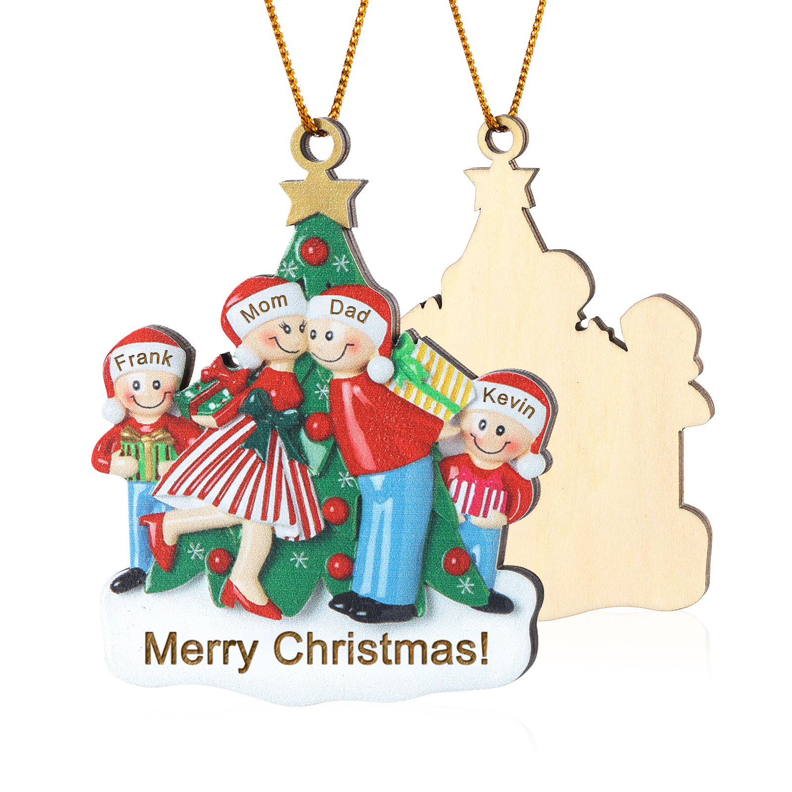 Personalised Wood Christmas Tree Family Ornament Custom with 4 Names Gift For Families-Jessemade AU