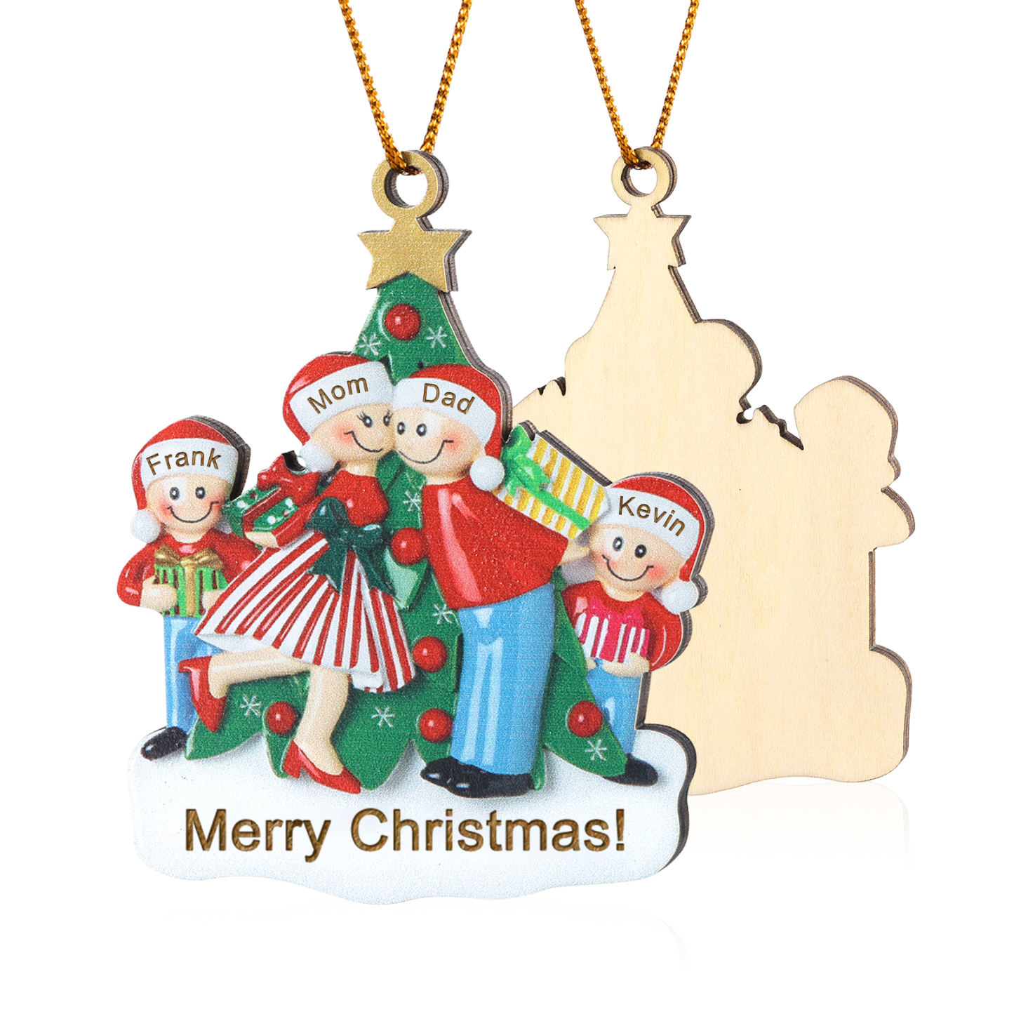 Personalised Wood Christmas Tree Family Ornament Custom with 4 Names Gift For Families-Jessemade AU