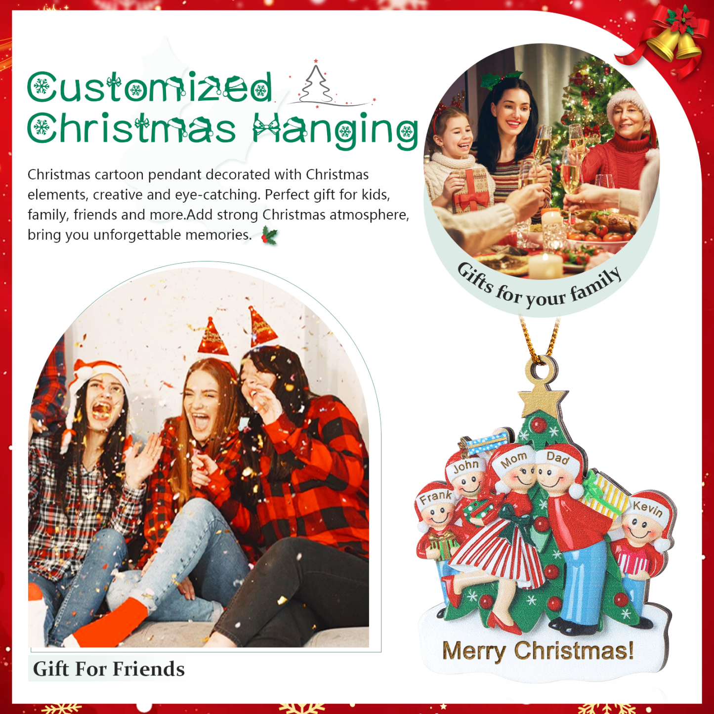 Personalised Wood Christmas Tree Family Ornament Custom with 5 Names Gift For Families-Jessemade AU