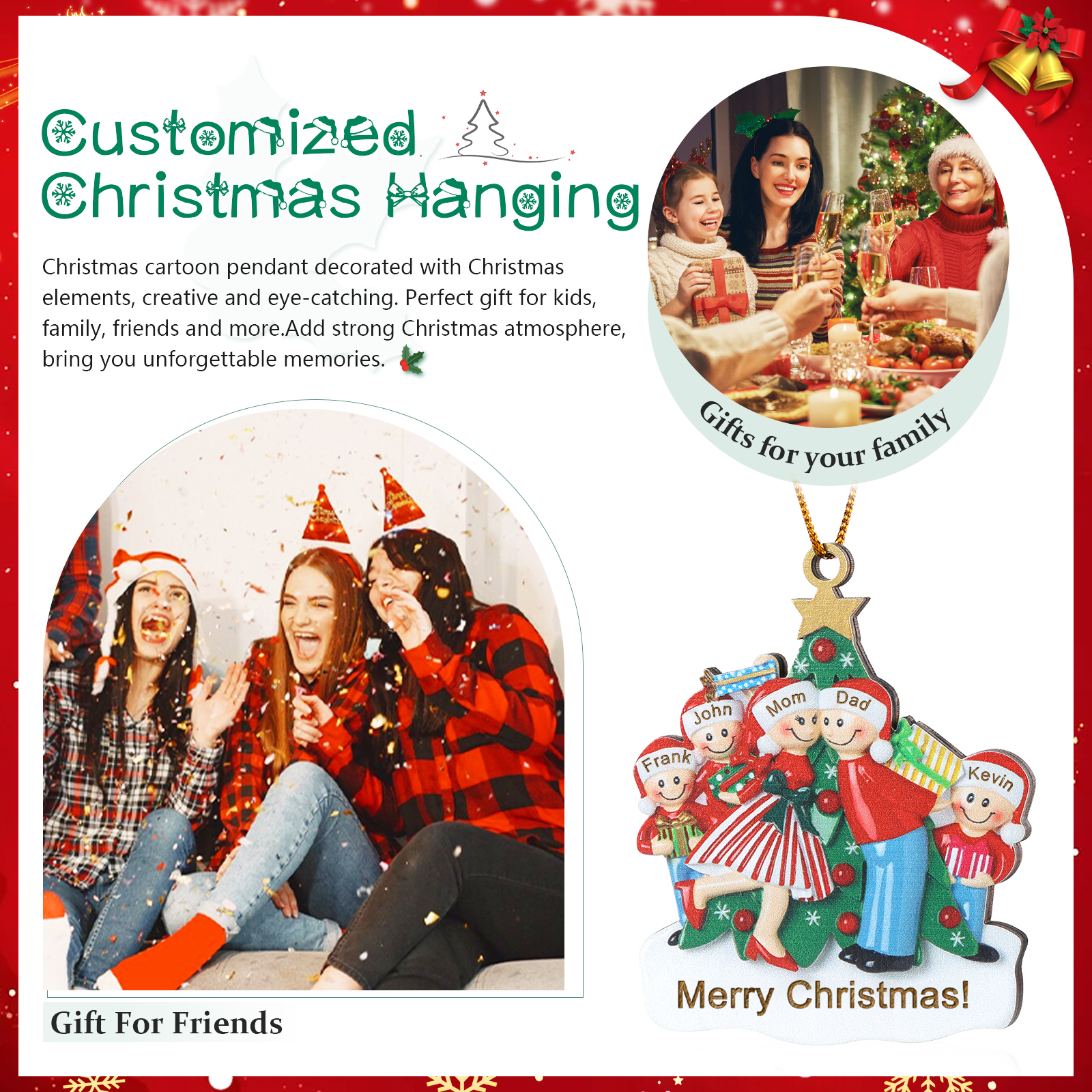 Personalised Wood Christmas Tree Family Ornament Custom with 5 Names Gift For Families-Jessemade AU