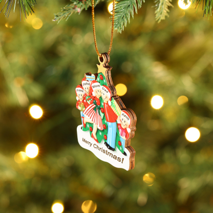 Personalised Wood Christmas Tree Family Ornament Custom with 5 Names Gift For Families-Jessemade AU
