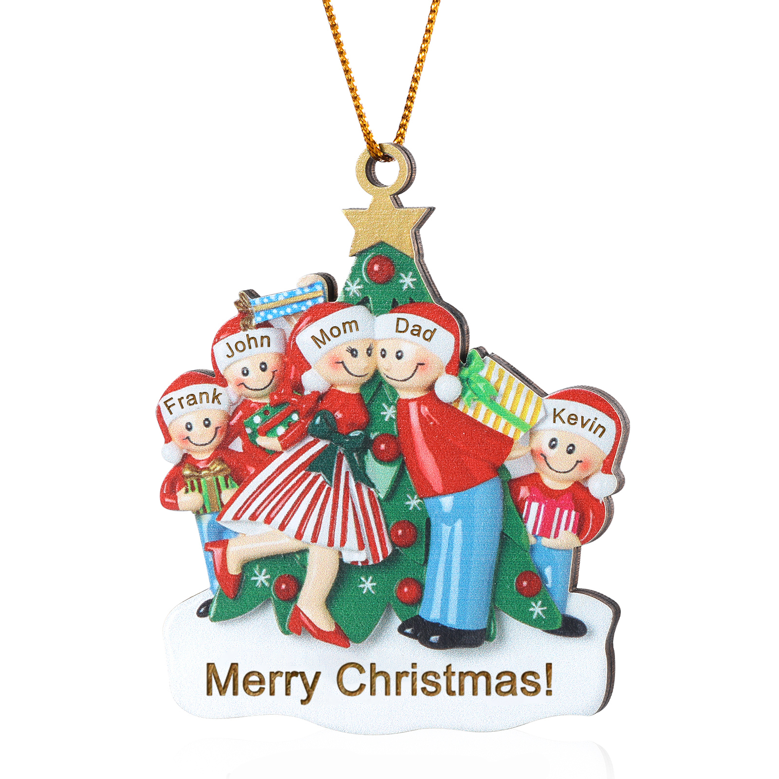 Personalised Wood Christmas Tree Family Ornament Custom with 5 Names Gift For Families-Jessemade AU