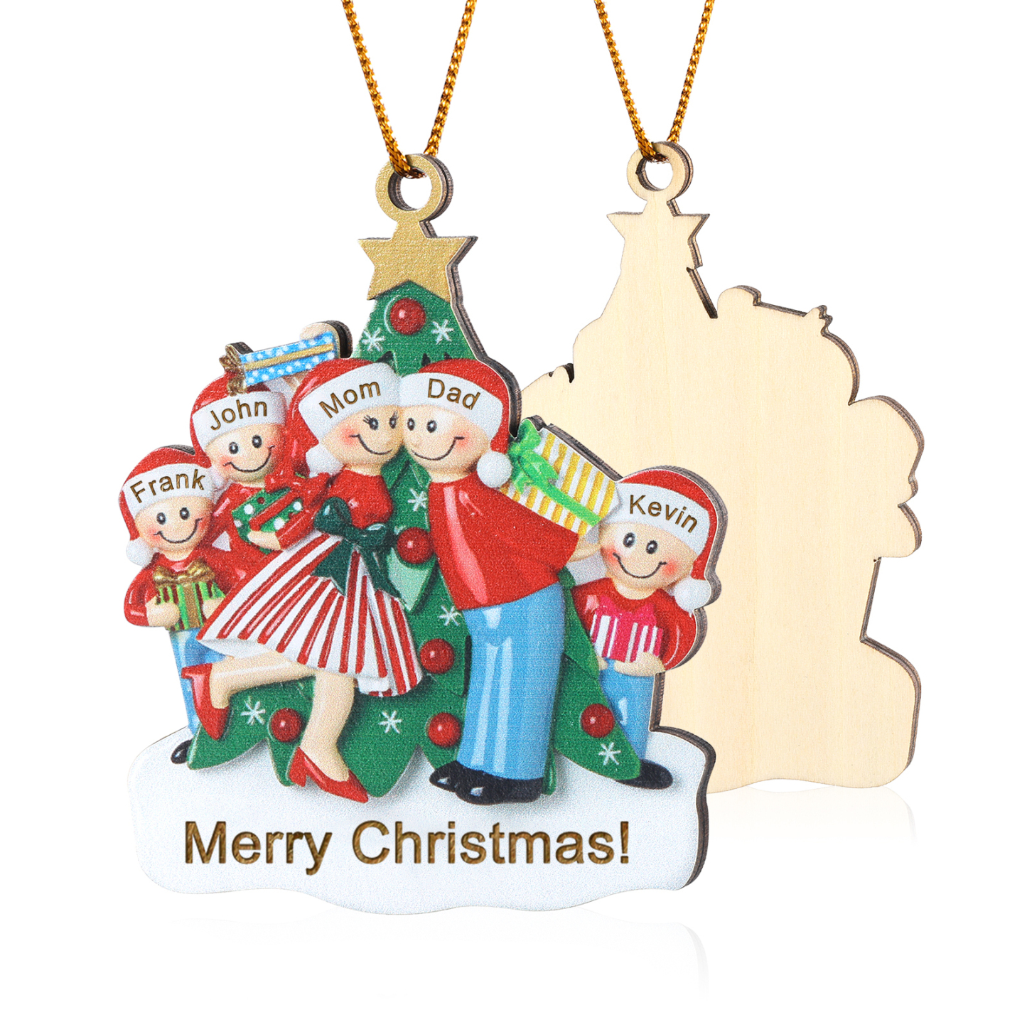 Personalised Wood Christmas Tree Family Ornament Custom with 5 Names Gift For Families-Jessemade AU